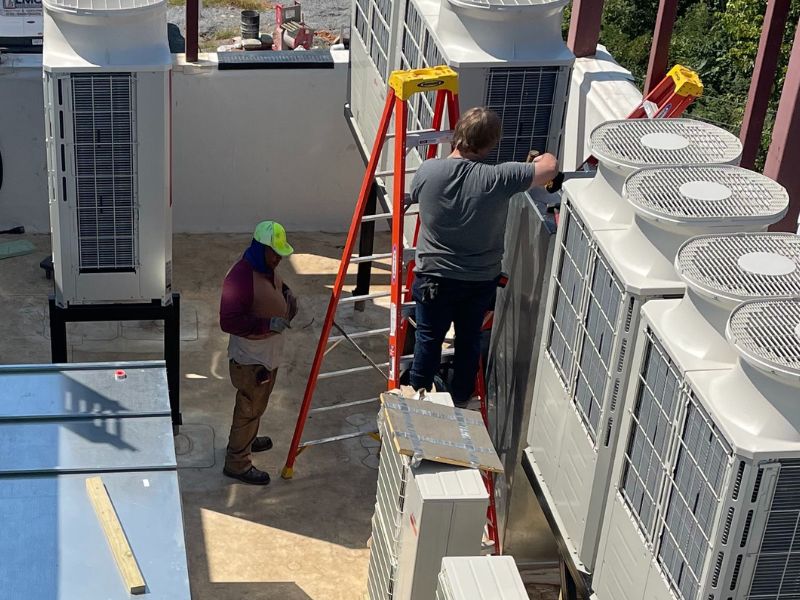 Lanham's AC Service Team is working on commercial HVAC unit in Goodlettsville, TN